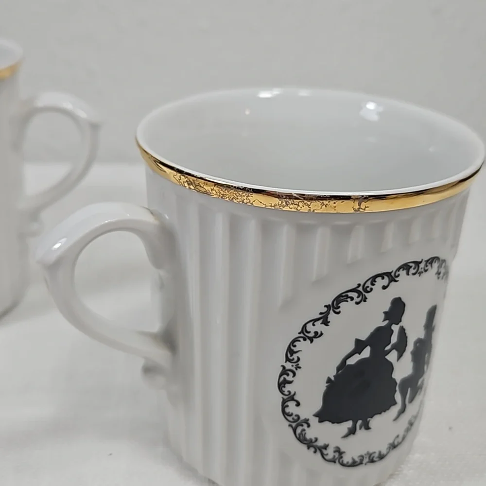 set of 2 Victorian couple silhouette Czechoslovakia porcelain tea cups